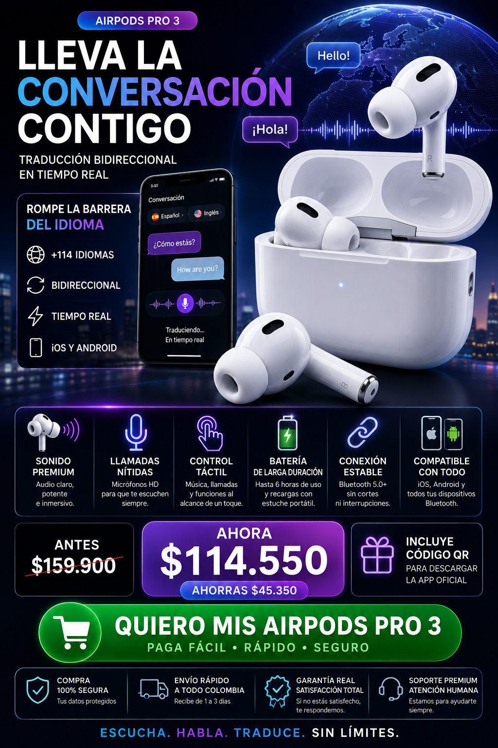 Airpods Pro 3 Traducción IOS y Android 1:1 — sección 8