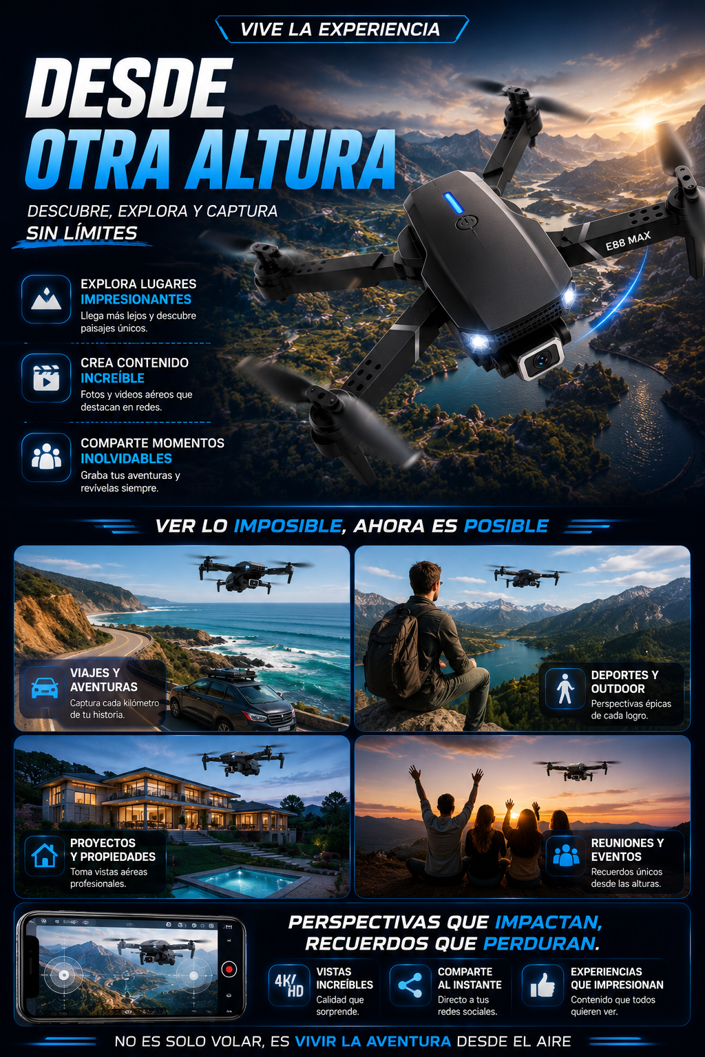Dron E88 MAX — sección 4