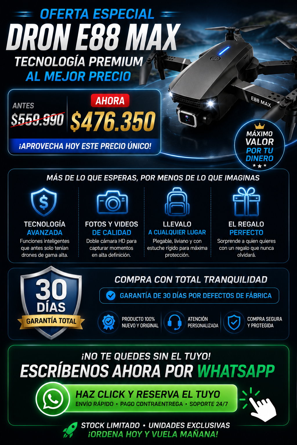 Dron E88 MAX — sección 9