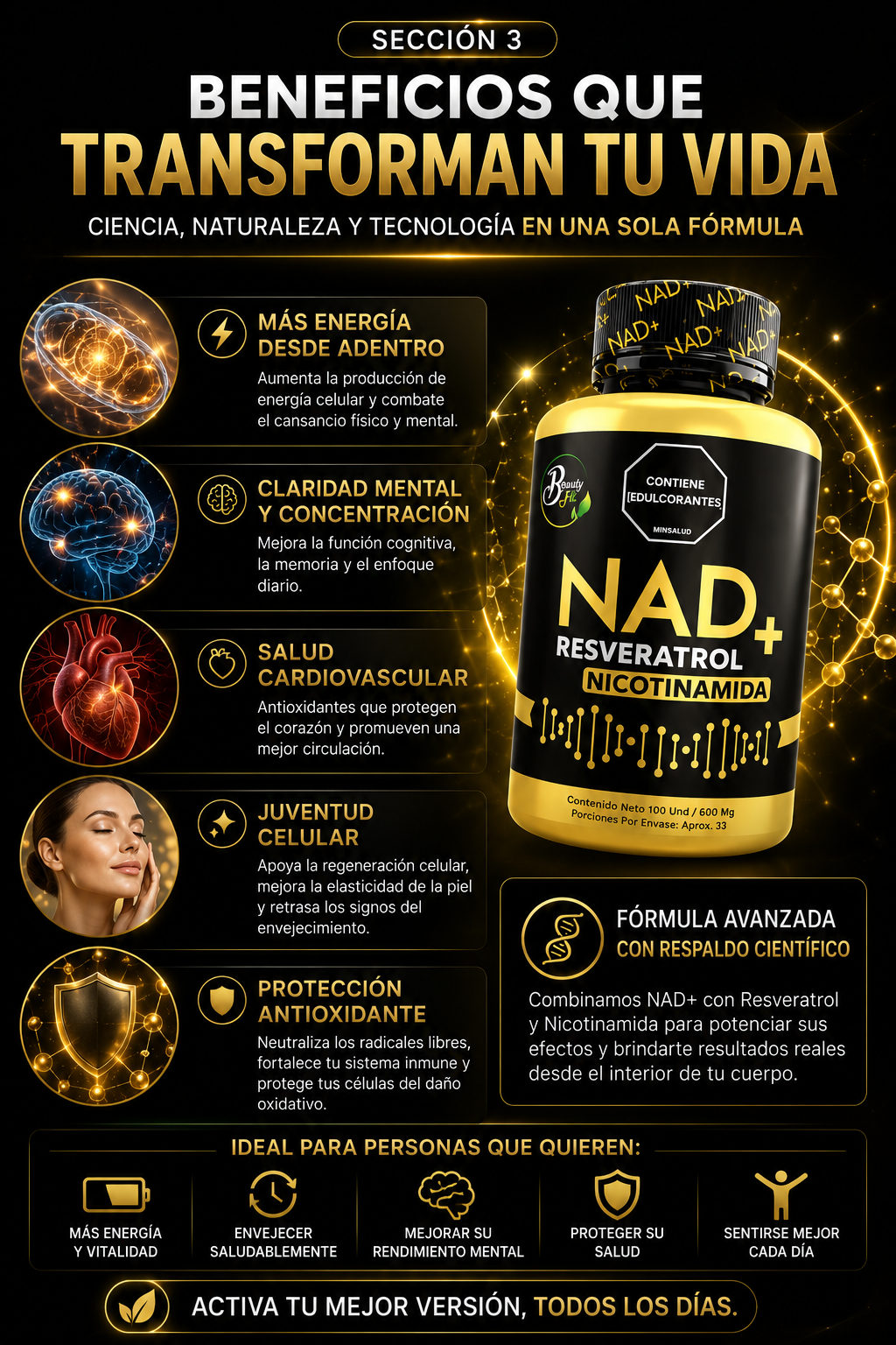 NAD+ Resveratrol + Nicotinamida x100 und — sección 4