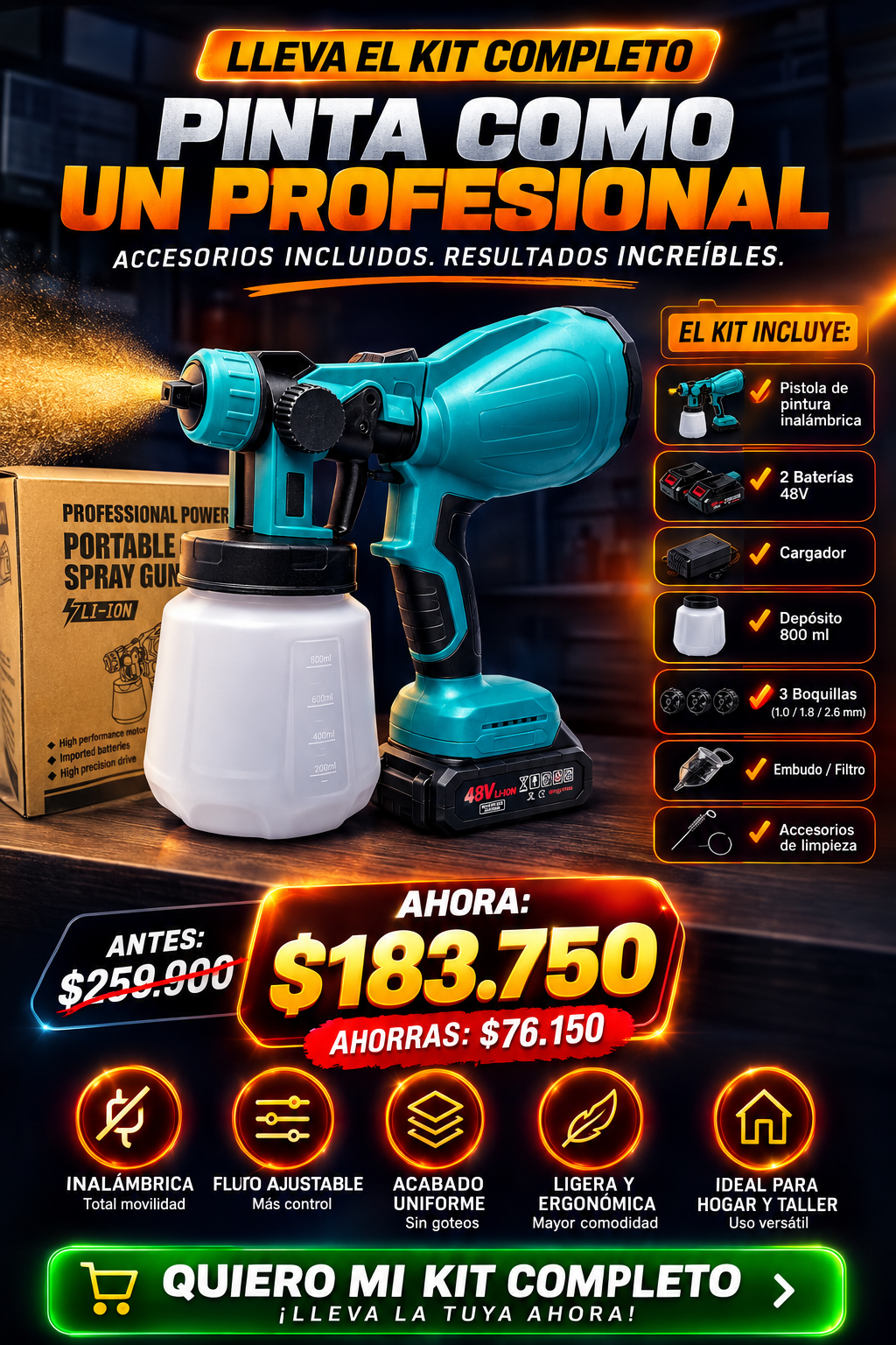 Pistola de pintura inalámbrica 48V Li-Ion — sección 5