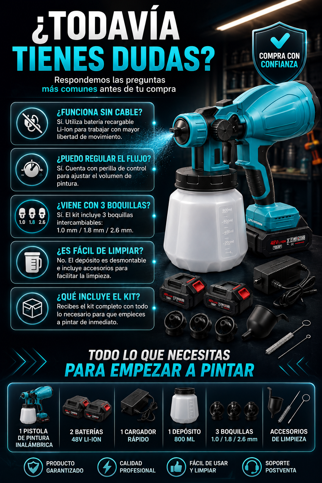 Pistola de pintura inalámbrica 48V Li-Ion — sección 7