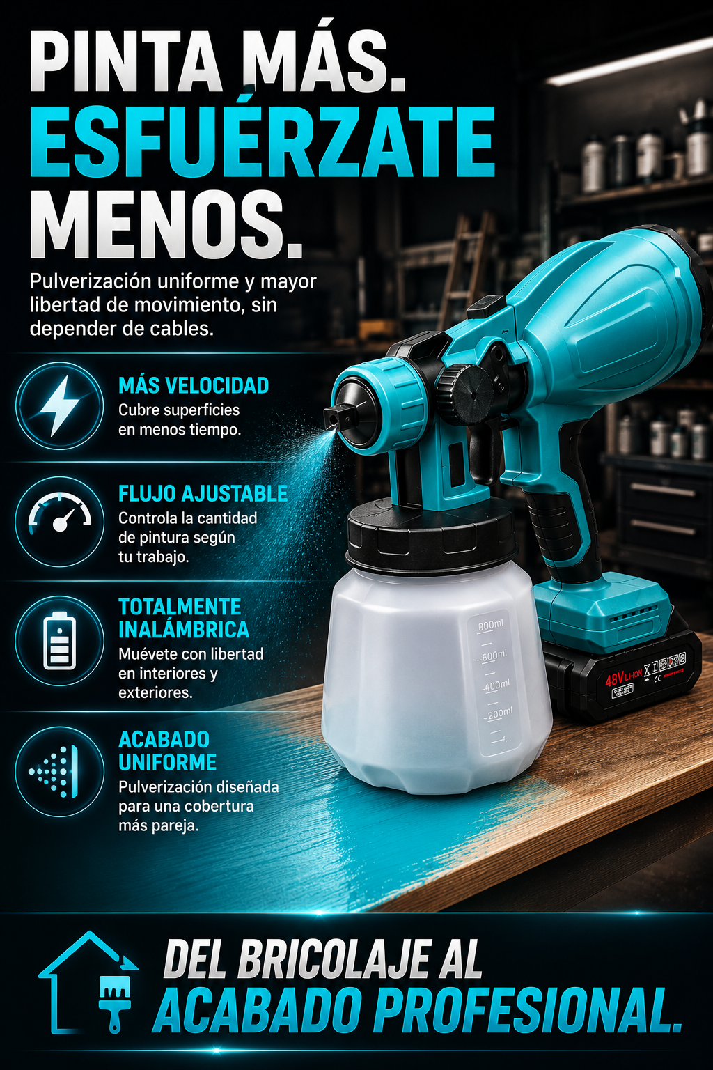 Pistola de pintura inalámbrica 48V Li-Ion — sección 6